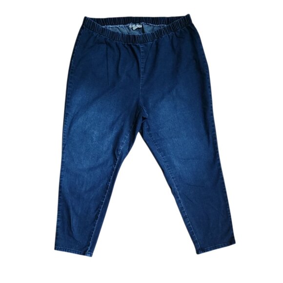 Woman Within Crop Jeans Womens Plus Size 22W Solid Blue Denim Pull On Comfort - Picture 1 of 6